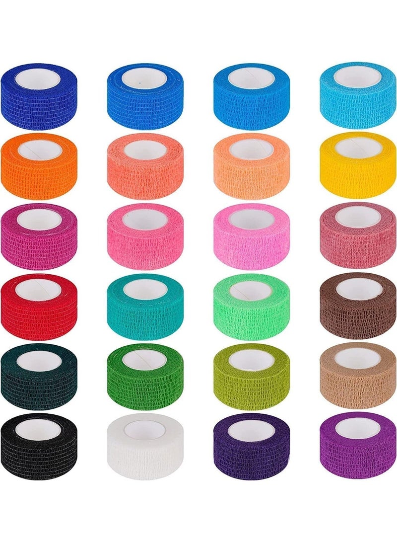 CLENEA 24 Pack 2.5 cm X 4.5 m Self Adhesive Bandages Wrap, Breathable Self Adherent Wrap for Pets, Non Woven First Aid Tape, Elastic Self Adhesive Tape, Athletic Tape for Sports, Wrist, Ankle (24 Colors) - Image 1